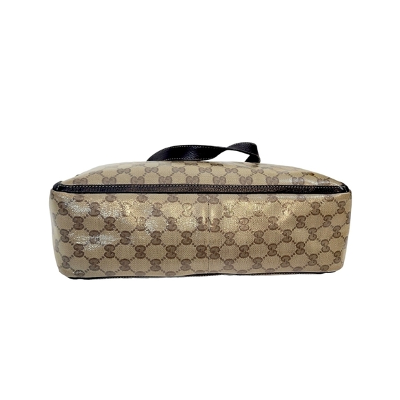 Gucci Abbey Brown & Beige Crystal Wax Canvas Monogram Pocket Tote - Picture 8 of 14